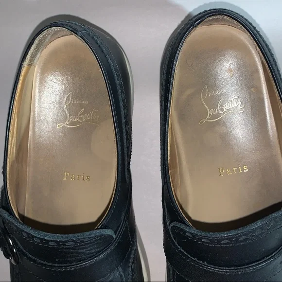 CHRISTIAN LOUBOUTIN size 42 black leather Kiltie Moc style SNEAKERS